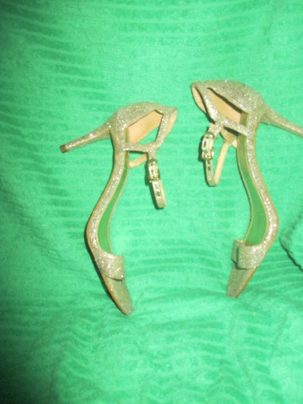Michael Kors Simone Mid Sandal 7m Sand Glitter Heels strappy glam
